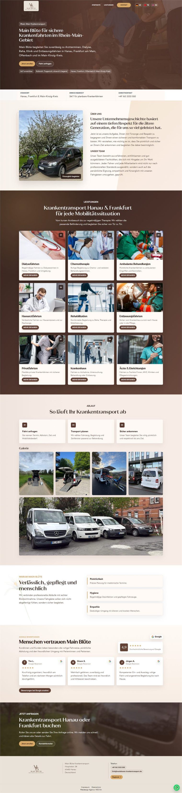 Website von Mainblüte Krankentransport